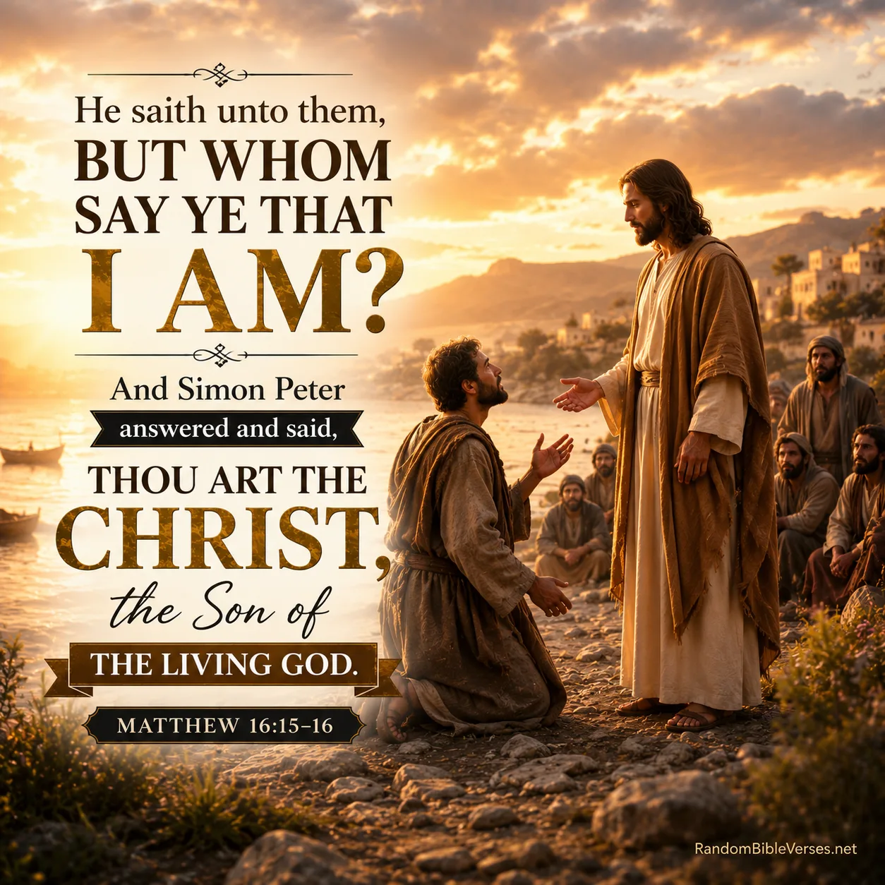 Matthew 19:14 Bible verse image showing Jesus lovingly welcoming little children at sunset, symbolizing His love, compassion, faith, and the kingdom of heaven.